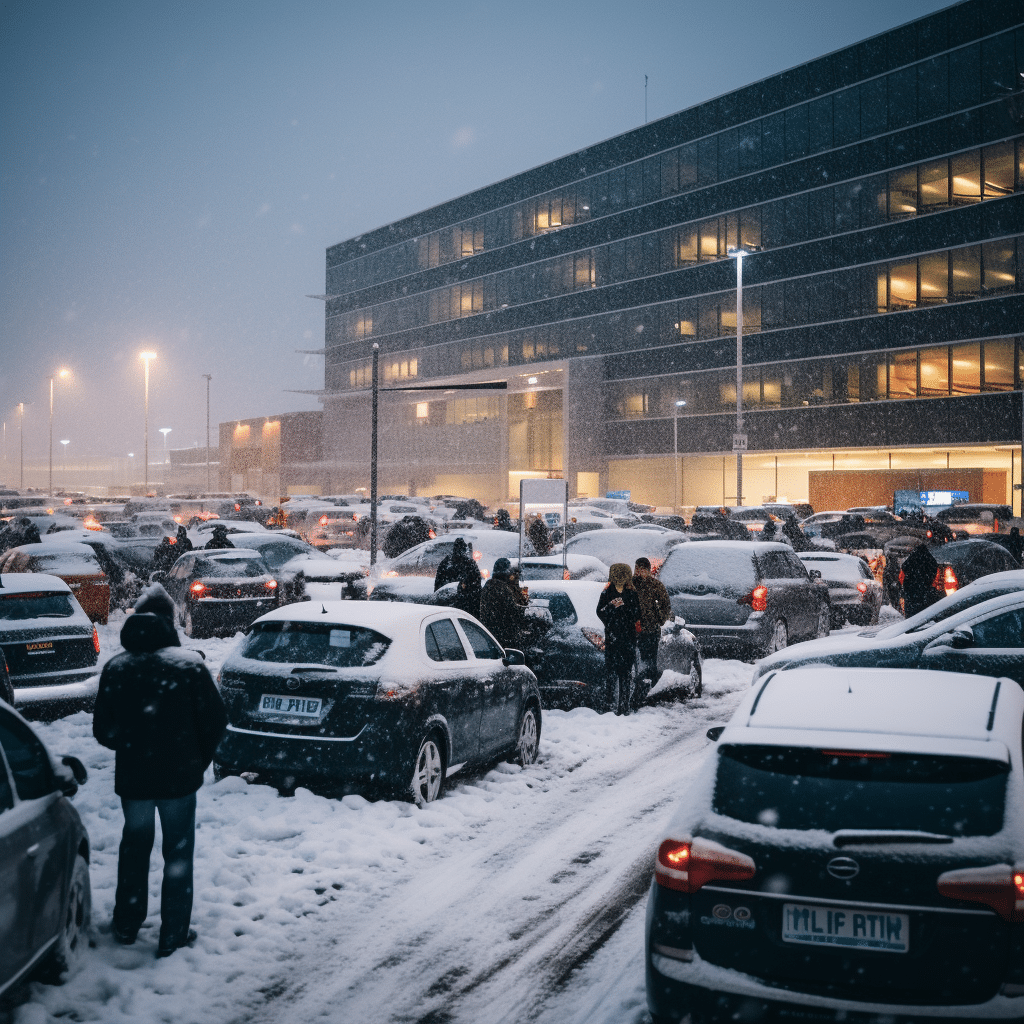 snow filled parking lot